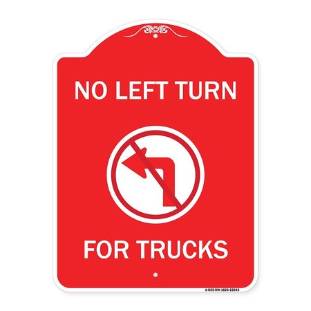 SIGNMISSION No Left Turn for Trucks W/ Graphic, Red & White Aluminum Sign, 18" x 24", RW-1824-23843 A-DES-RW-1824-23843